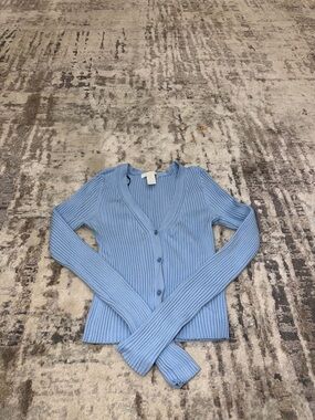 H&M Light Blue Ribbed V-Neck Button-Up Cardigan